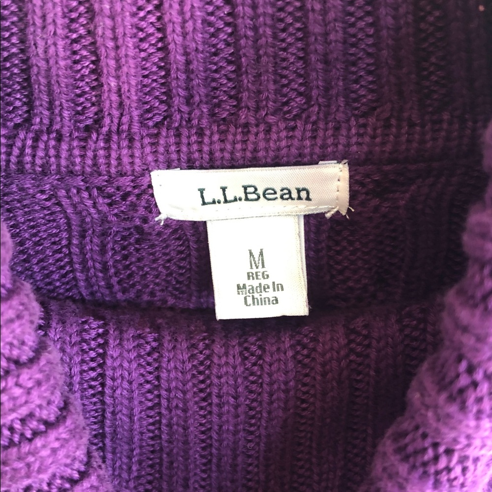 L.L. Bean Two Cotton Cable Knit Turtleneck Sweaters Purple and Blue Medium - Picture 4 of 12